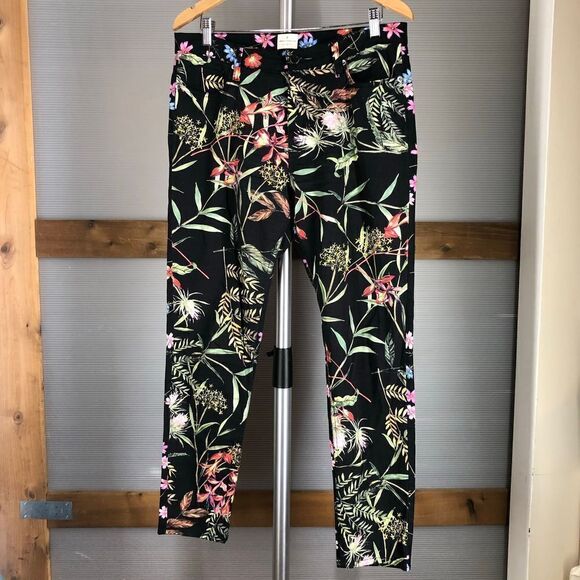 FRENCH CONNECTION Black 2 Prints Floral Midrise Tapered Leg 5 Pocket Jeans Sz 10 - Picture 2 of 8